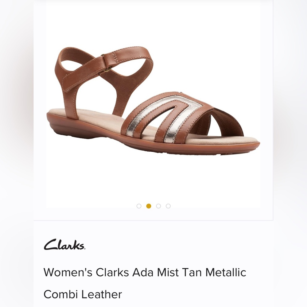 Women's Clarks Ada Mist Tan Metallic Combi Leather Sandal -size 6.5 - Picture 2 of 11